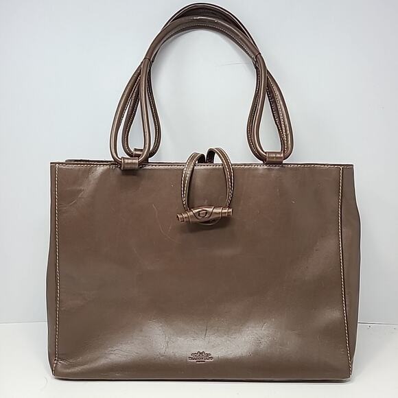 Tramantano Napoli Large Brown Leather Tote Flap Top Closure Split Interior 14.5" - Picture 2 of 16